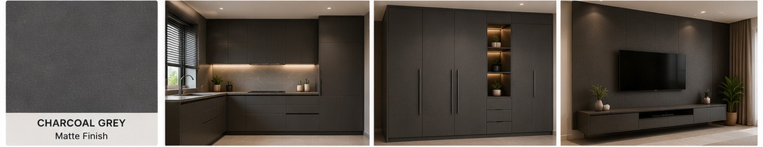 Charcoal Grey Matte Finish laminate — kitchen, wardrobe and TV unit applications