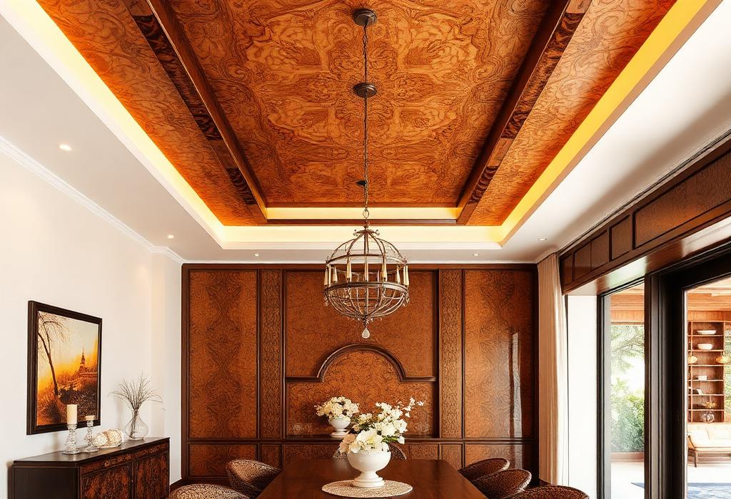 Burl Veneer — Dining Ceiling & Partitions | Best veneer shops in Vijayawada