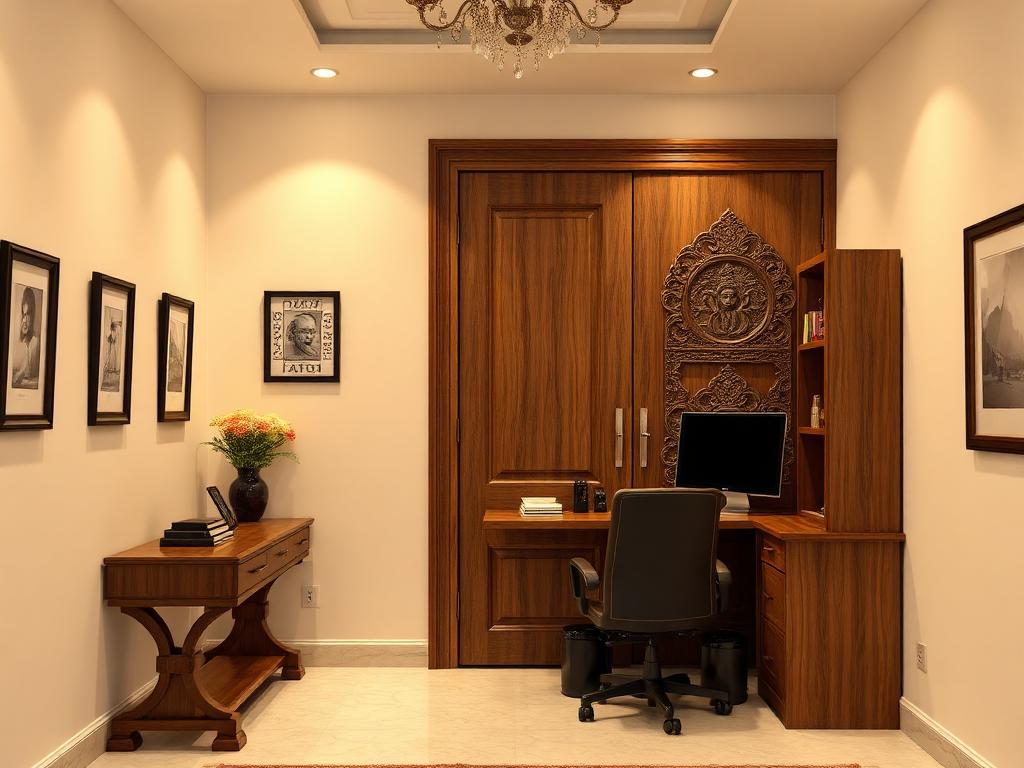 Carved CNC Door — Pooja Room & Study | Best profile doors shop in Vijayawada